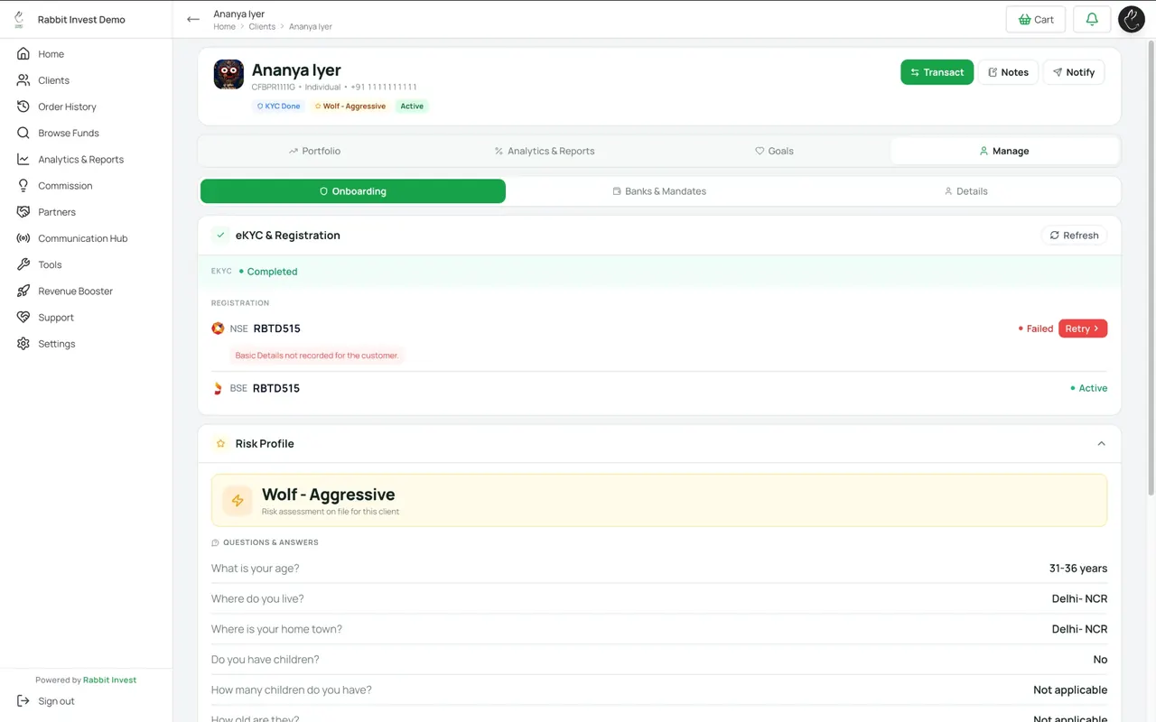 Client risk profile with every answer on record