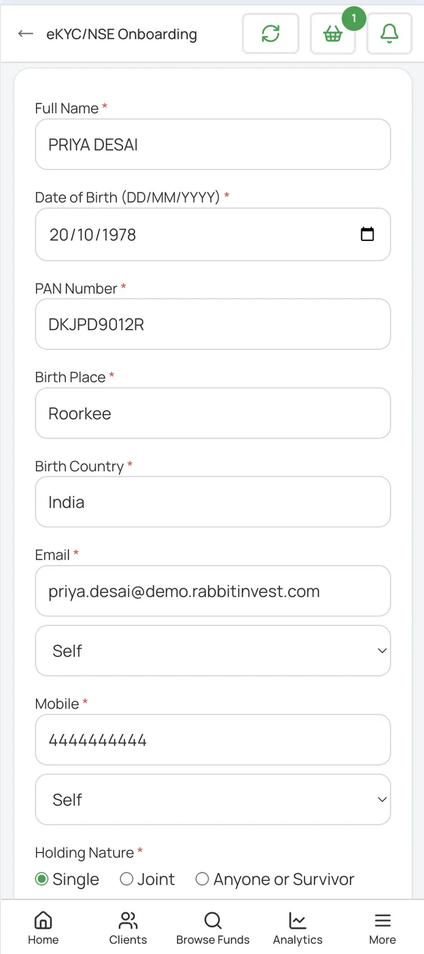 The same onboarding in the distributor mobile app