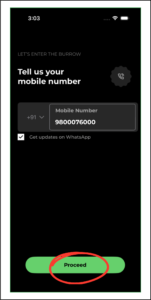 To sign up on rabbit invest app, enter your mobile number