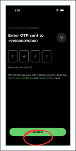 Enter OTP to validate your mobile number on the rabbit invest