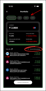 You can see the summary of your portfolio. You can put smart filters and refine your search You can also sort your search based on the overall portfolio/ SIP/ SWP/ STP