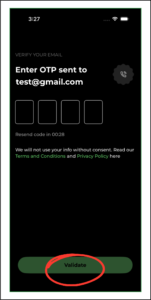 validate your email address by entering the otp